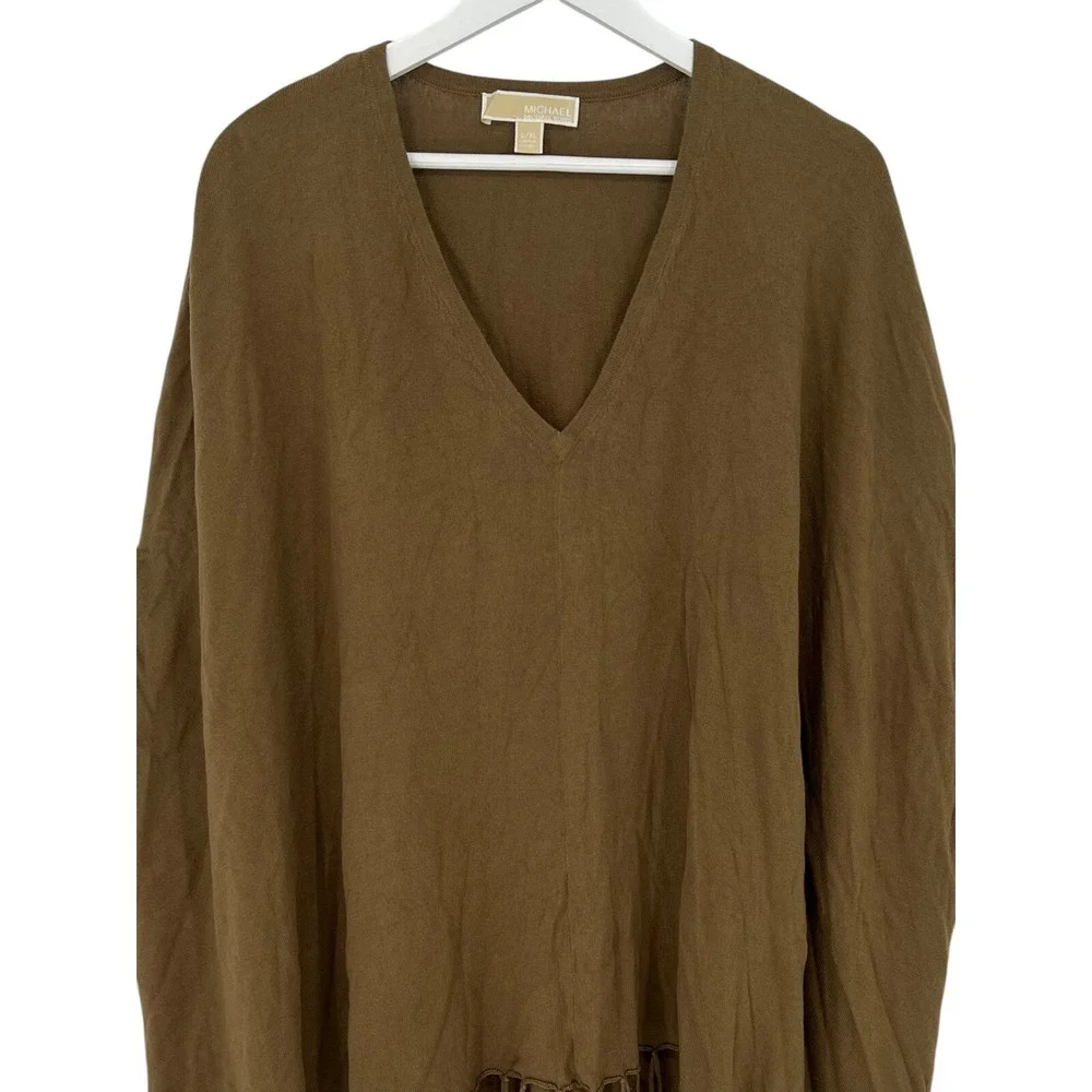 MICHAEL KORS Poncho Sweater V-Neck LARGE/XL Fall Western Lagenlook‎ Fringe